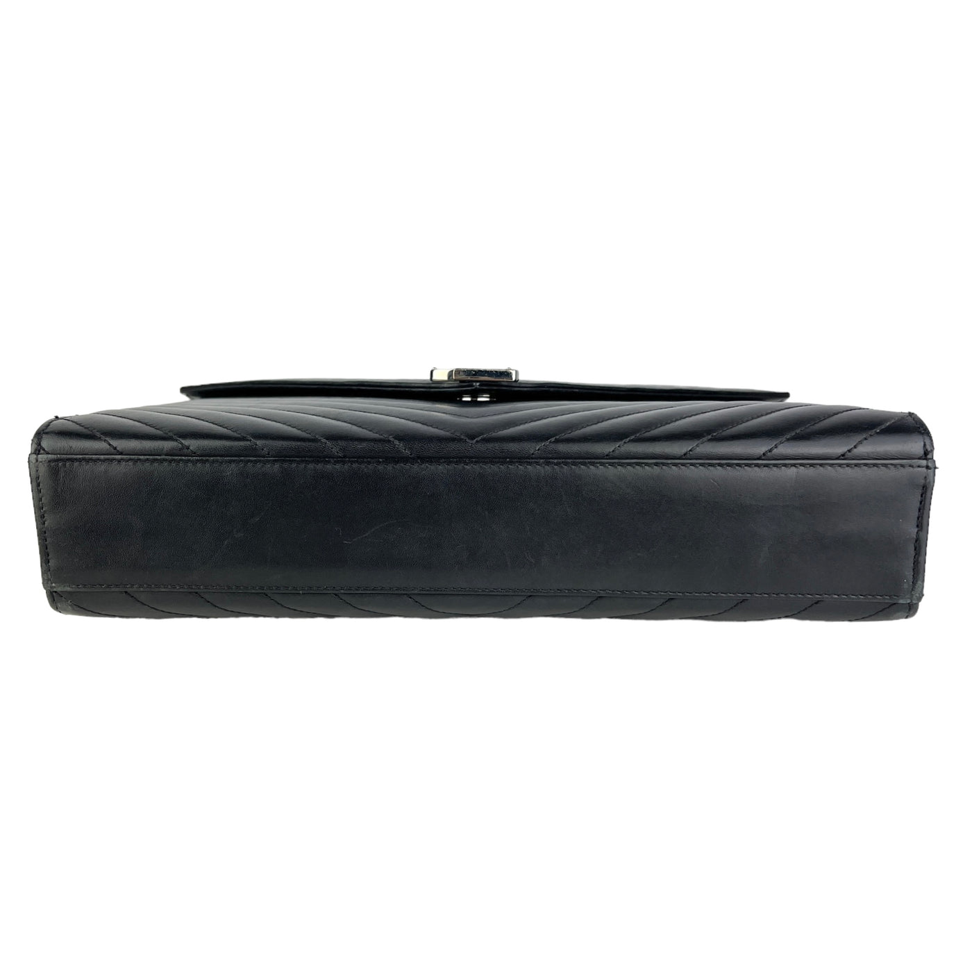 YSL designer black envelope bag bottom view