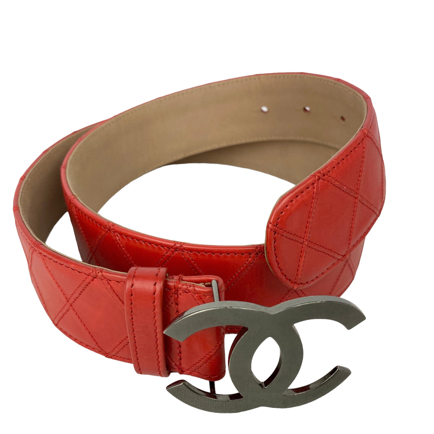 Chanel red Quilted Leather Belt 