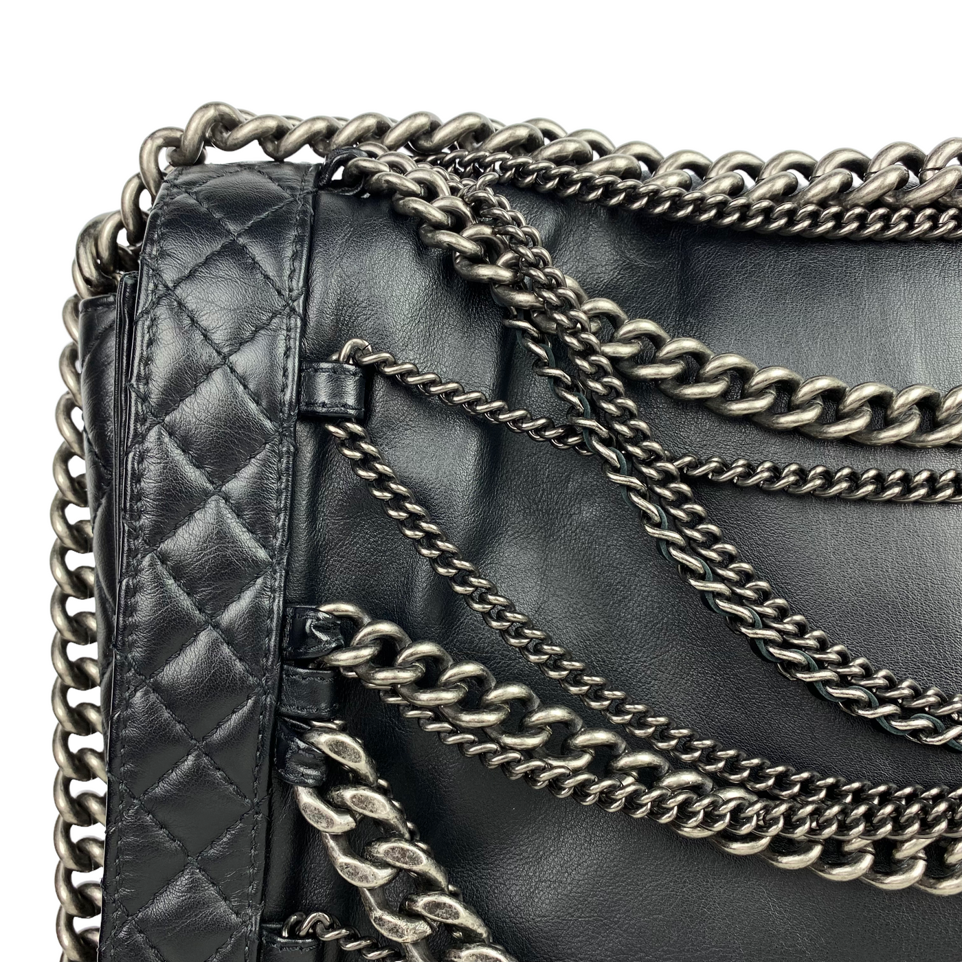 Chanel black Enchained XL Boy Bag close up 