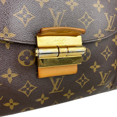 Louis Vuitton Olympe Tote with purple handles hardware close up 