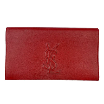 YSL designer red clutch bag with logo at the front