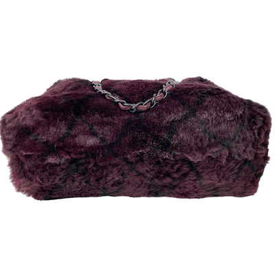 Chanel purple fur handbag bottom view