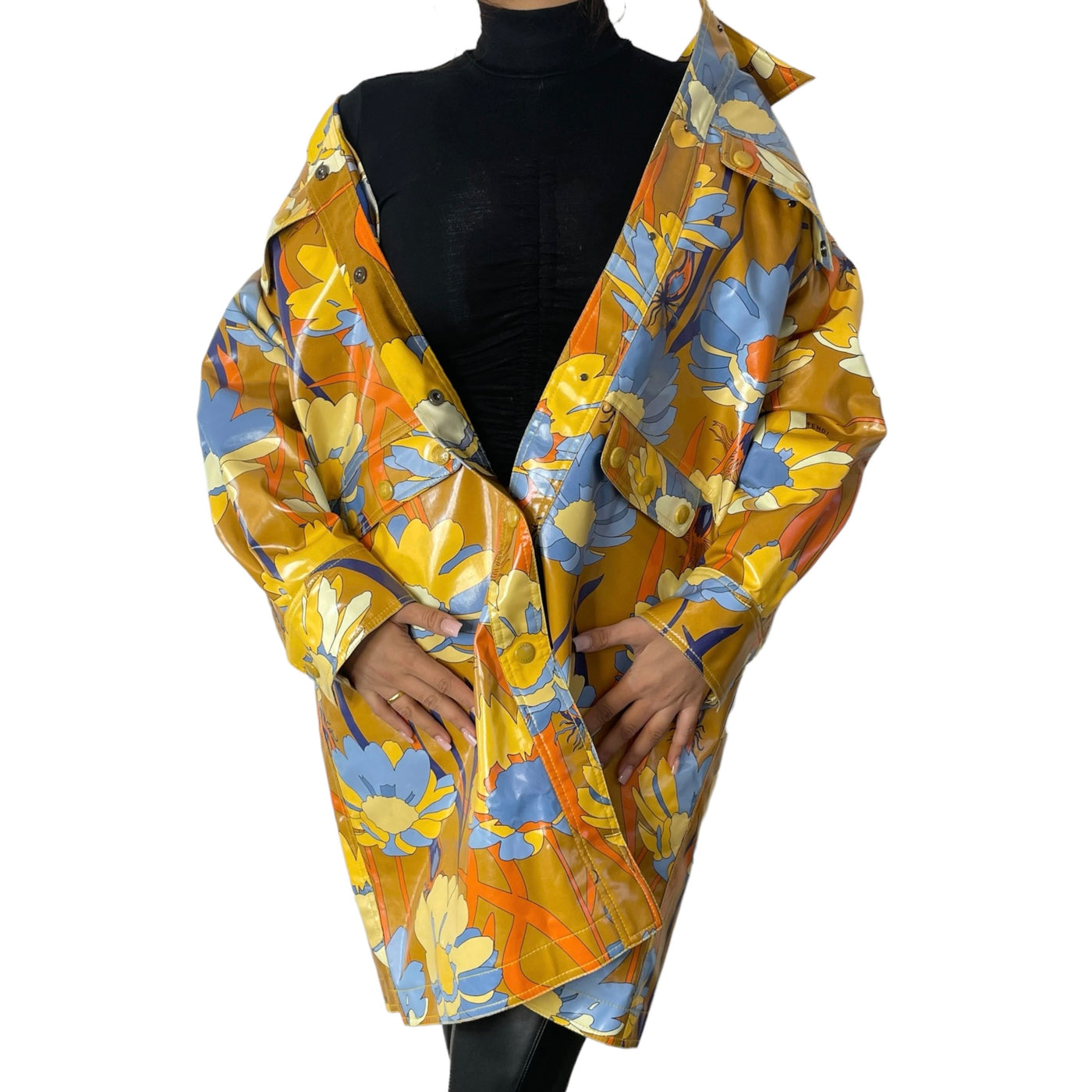 FENDI DAISY PRINT COATED-COTTON COAT SIZE UK 8